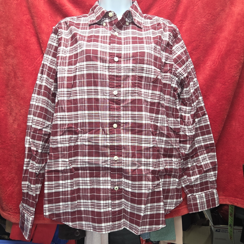 Nautica Men's Burgundy Plaid Button Down Shirt
